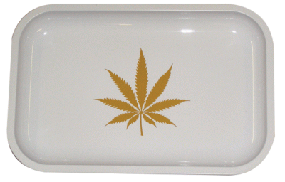 White with Gold Leaf - Small Metal Rolling Tray