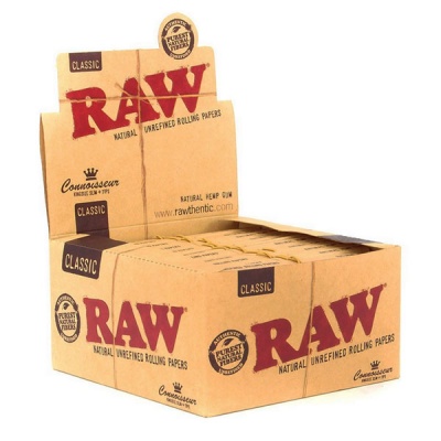 24 RAW Classic Connoisseur King Size Slim Rolling Papers & Tips Full Box