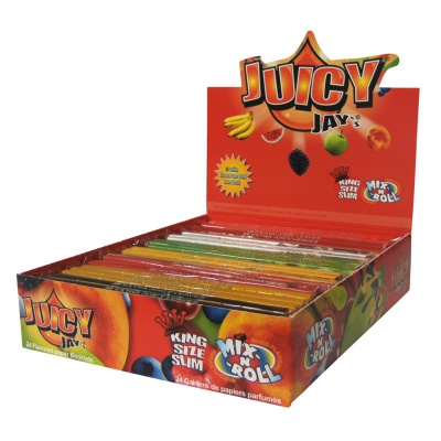 24 Juicy Jays Mix N Roll King Size Slim Flavoured Rolling Papers Full Box