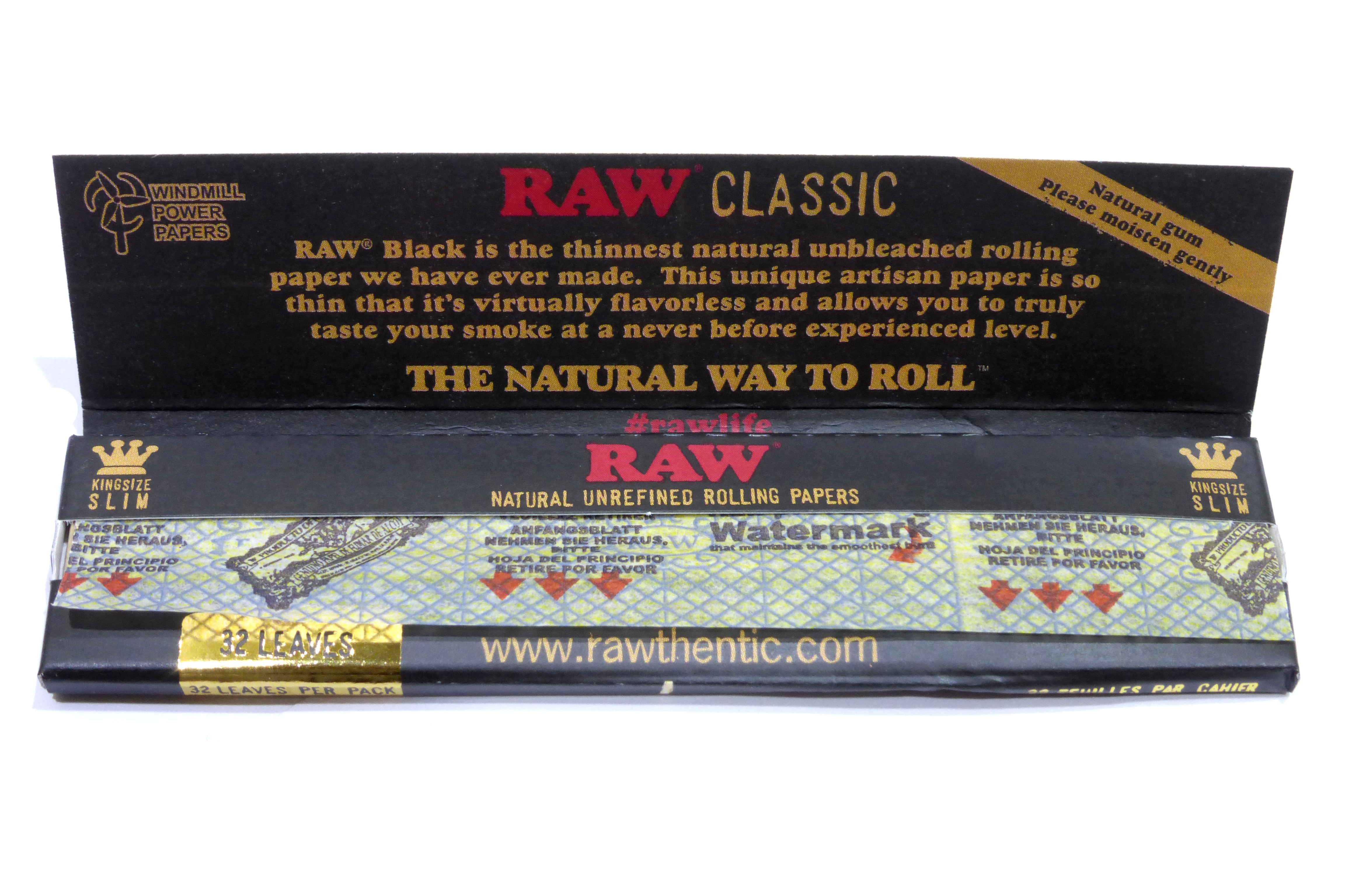 Box Rolling Papers Raw Classic King Size Slim 50 Packs/32 Per Pack