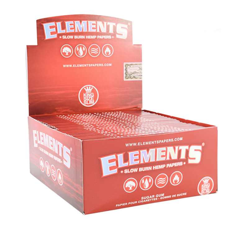 Elements Red Slow Buringing Rolling Paper king Size Slim Full box of 50