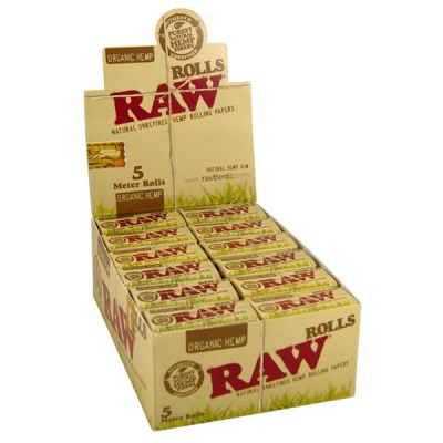 24 RAW Organic Rolls 5m Rolling Paper Full Box