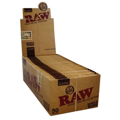 50 RAW Classic Single Wide Rolling Papers Full Box