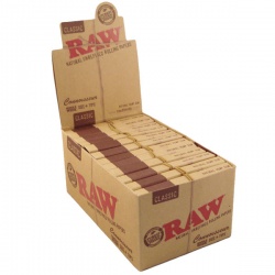 24 RAW Classic Single Wide Connoisseur Rolling Papers with Tips Full Box