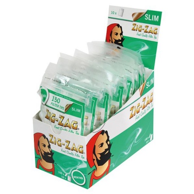 10 Zig-Zag Slim Menthol Filter Tips 150 per Box